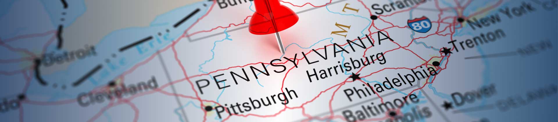 Pinned map of Pennsylvania, USA